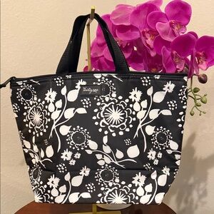 Thirty-One Black and White Floral Tote Insulated lunch bag vinyl 31 durable